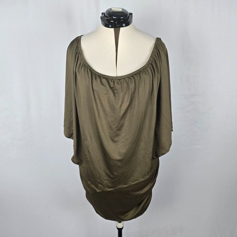 Yincro Dress Women's 2XL Olive Bodycon with Oversized Top Ruffles Mini NWT